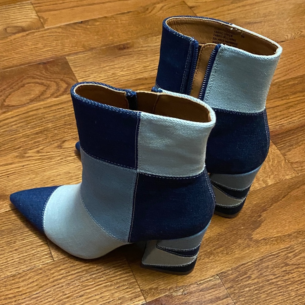 Patchwork Ankle Boots - Blue mix print